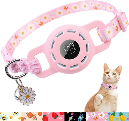 Airtag Cat Collar with Bells, Upgraded Safety Elastic Cat Collar with Airtag Cat Collar Holder, Anti-Lost Cat Collars for Girl Boy Cats, Anti-Suffocation Kitty Puppy Collars