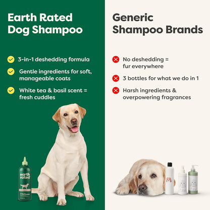 3-In-1 Deshedding Dog Shampoo and Conditioner, Deodorizing Oatmeal Shampoos for Dogs and Puppies, Great for Smelly Pets, White Tea and Basil Scent, 16 Oz