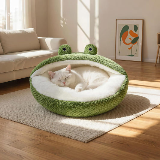 Cute Cat Beds Kitten Beds, Soft Small Dog Beds, Washable Pet Beds for Puppy and Kitty, Funny Frog Cat Cave, 23 Inches