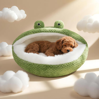 Cute Cat Beds Kitten Beds, Soft Small Dog Beds, Washable Pet Beds for Puppy and Kitty, Funny Frog Cat Cave, 23 Inches