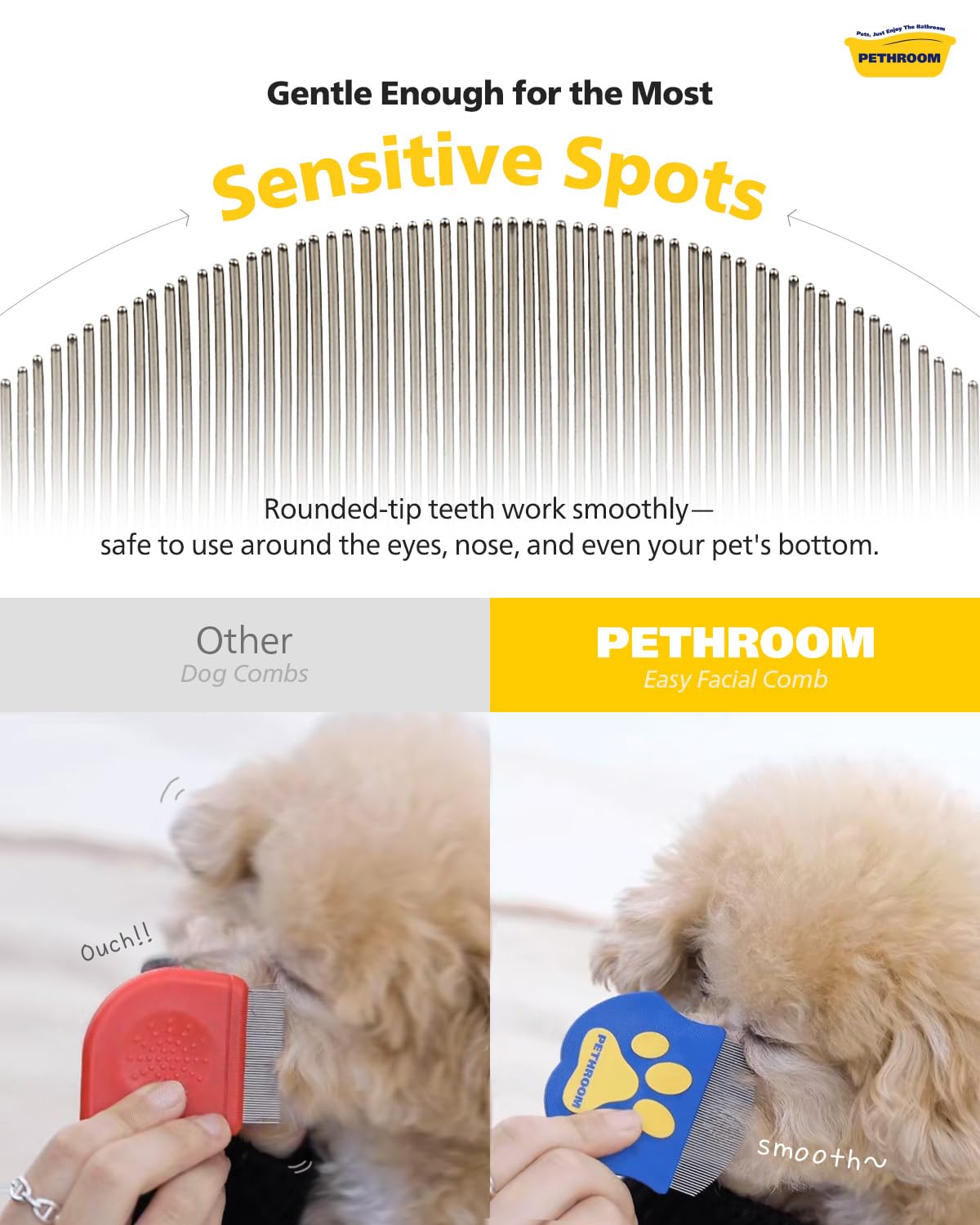 Professional Eye Comb for Pets | Stainless Steel Tear Stain Remover for Cats & Dogs | Gentle Round-Head Grooming Tool 