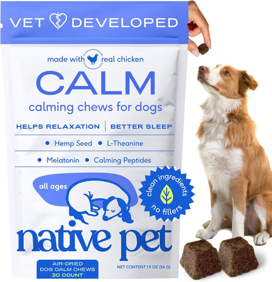 Calming Chews for Dogs - Melatonin for Dogs Anxiety Relief - Grain Free All Natural Hemp Calming Treats & L-Theanine Helps Manage Stress & Separation Anxiety - Puppy Sleep Aid - 30 Chews