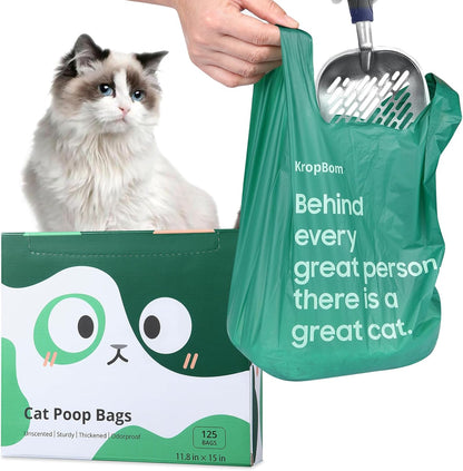 125 Count Cat Poop Bags with Handles, Disposable Litter Bags for Pet Poop, Extra-Thick Kitty Cat Waste Bags Easy Tie Leak-Proof Strengthen Unscented (Made of 70% Recycled Plastic)