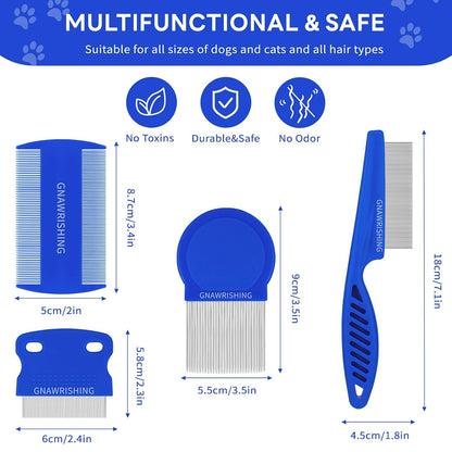 4-Pack Flea Comb for Dogs & Cats Stainless Steel Pet Grooming Comb Set