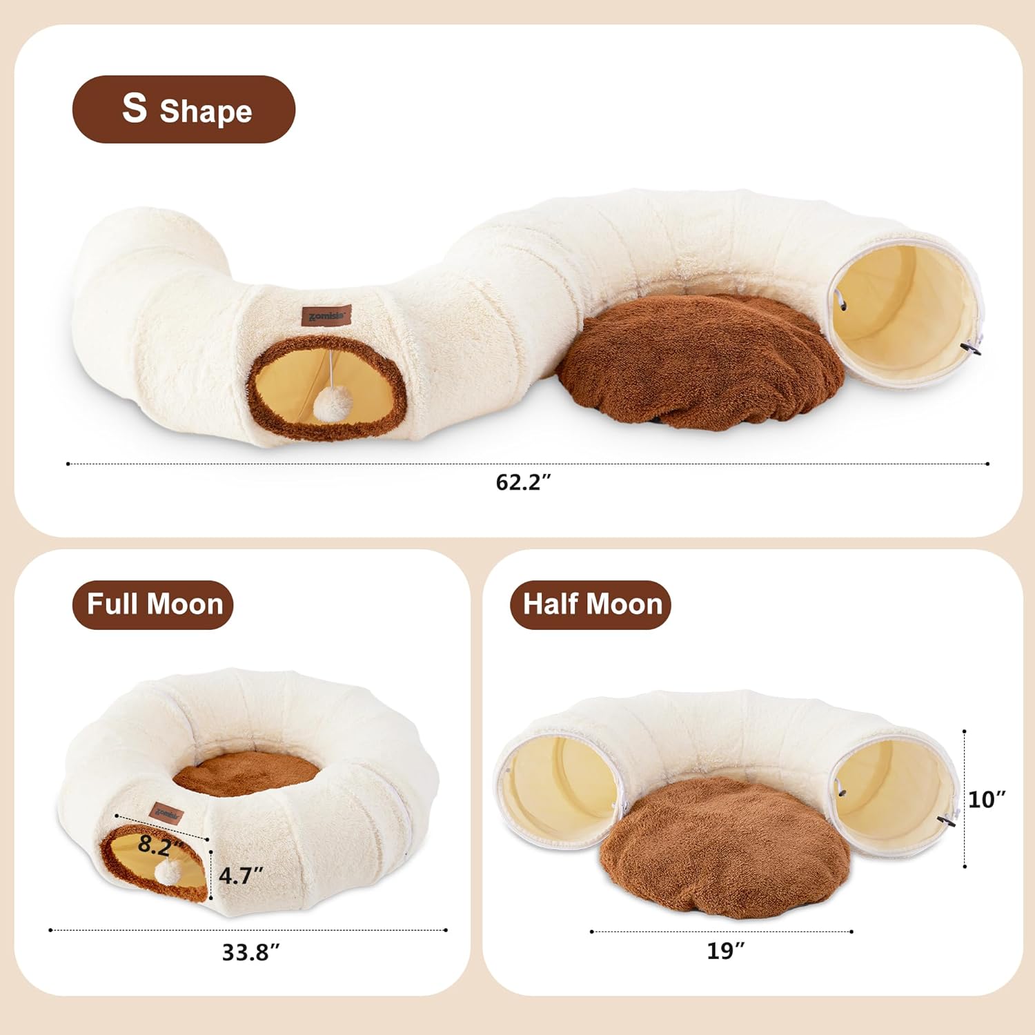 Cat Tunnel Bed for Indoor Cats, Cute Cat Donut Toy Tunnel for Small Large Cats, Peekaboo Pet Cave Play Tunnel Toy for Kitten/Rabbit,Beige