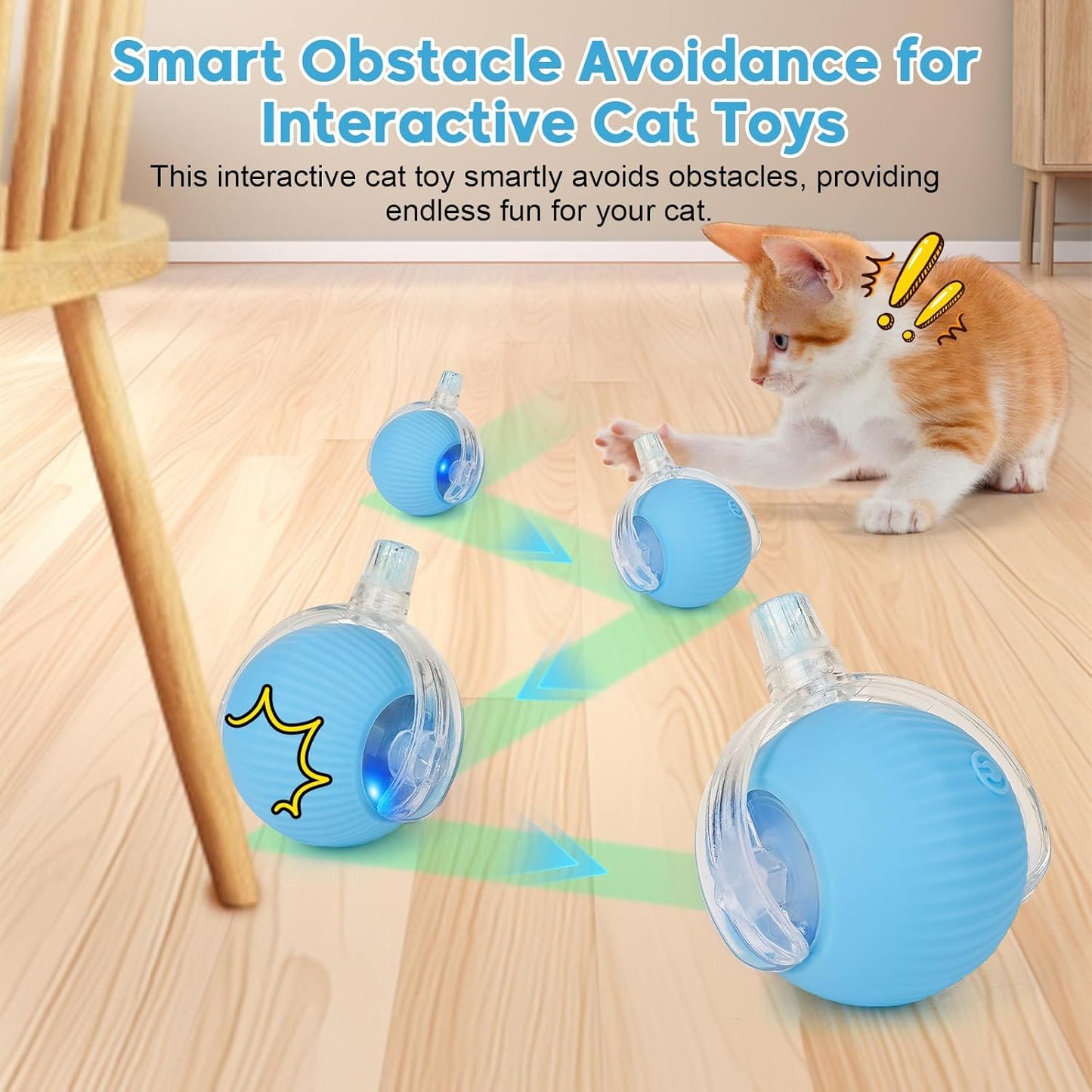 Interactive Cat Toy for Indoor Cats & Dogs, Agile Moving Cat Ball with Elastic Mesh Tail, Rechargeable Enrichment Toy, Smart Automatic Rolling Pet Ball Toy for  Dogs & Cats (Blue)