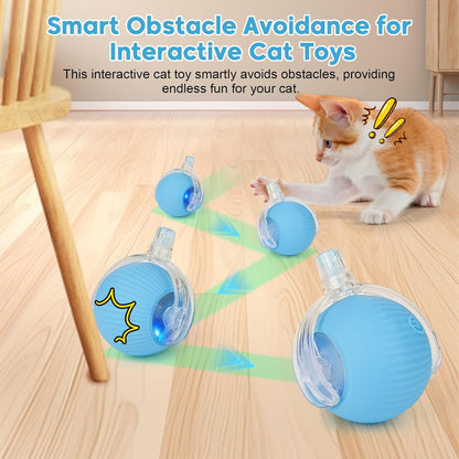 Interactive Cat Toy for Indoor Cats & Dogs, Agile Moving Cat Ball with Elastic Mesh Tail, Rechargeable Enrichment Toy, Smart Automatic Rolling Pet Ball Toy for  Dogs & Cats (Blue)