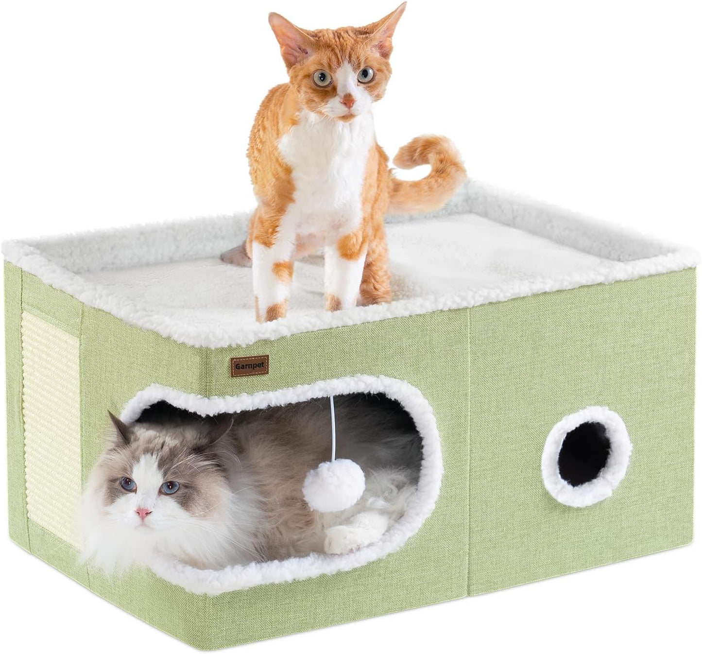 Cat Bed for Indoor Cats Cube House, Covered Cat Cave Beds & Furniture with Scratch Pad and Hideaway Tent, Cute Modern Cat Condo for Multi Small Pet Large Kitten Kitty, Green
