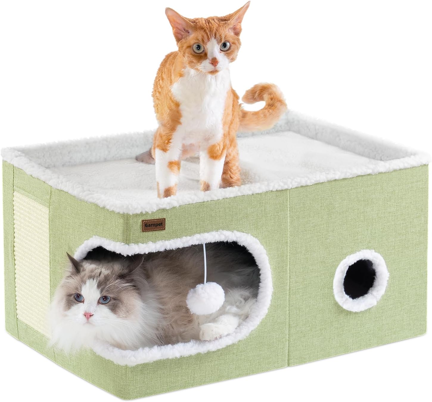 Cat Bed for Indoor Cats Cube House, Covered Cat Cave Beds & Furniture with Scratch Pad and Hideaway Tent, Cute Modern Cat Condo for Multi Small Pet Large Kitten Kitty, Green