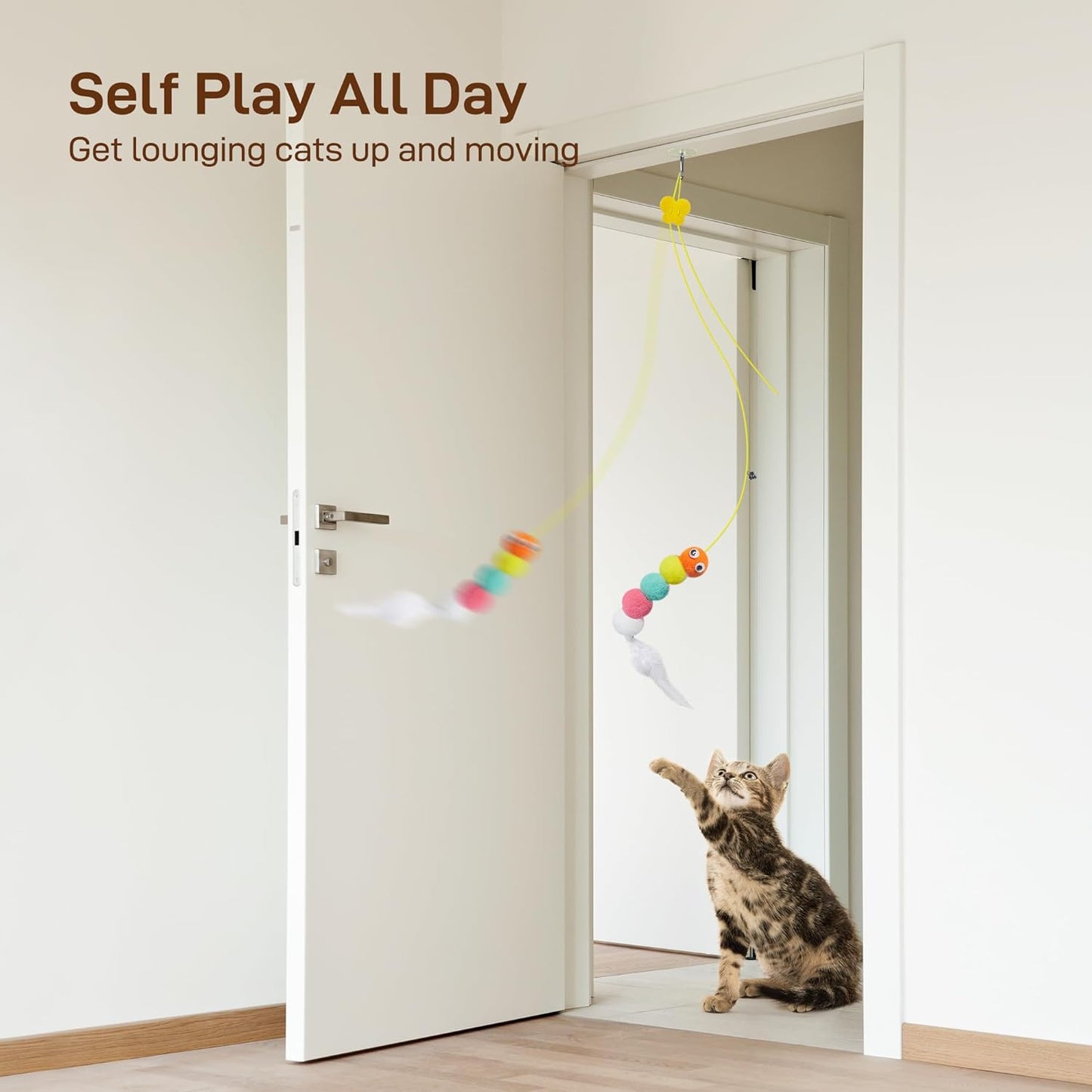 Interactive Cat Feather Toy 5 Pcs, Cat Teaser Retractable Hanging Indoor Kitten Play Chase Exercise, Mental Physical Stimulation for All Breeds and Species