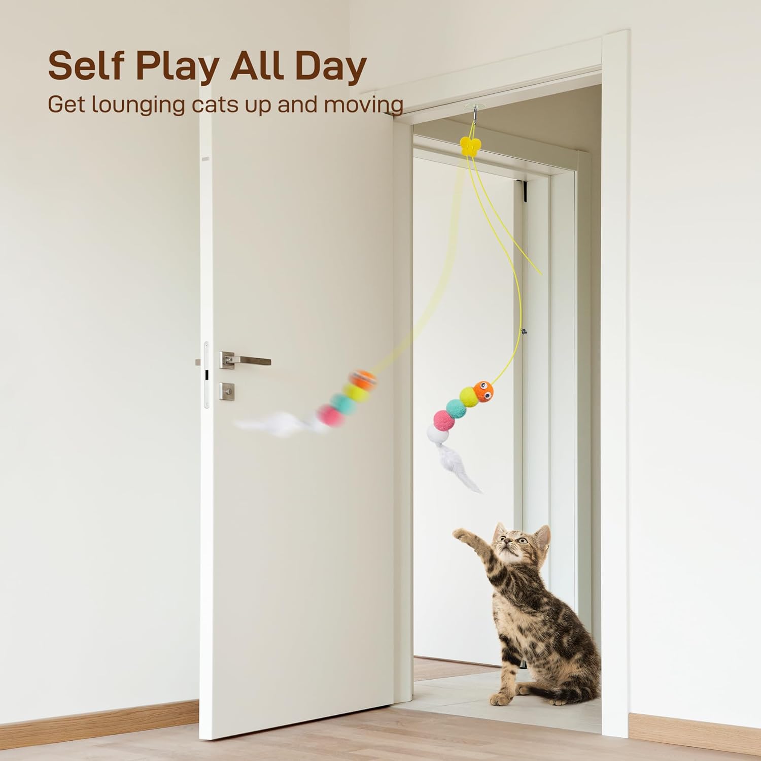 Interactive Cat Feather Toy 5 Pcs, Cat Teaser Retractable Hanging Indoor Kitten Play Chase Exercise, Mental Physical Stimulation for All Breeds and Species