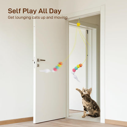 Interactive Cat Feather Toy 5 Pcs, Cat Teaser Retractable Hanging Indoor Kitten Play Chase Exercise, Mental Physical Stimulation for All Breeds and Species
