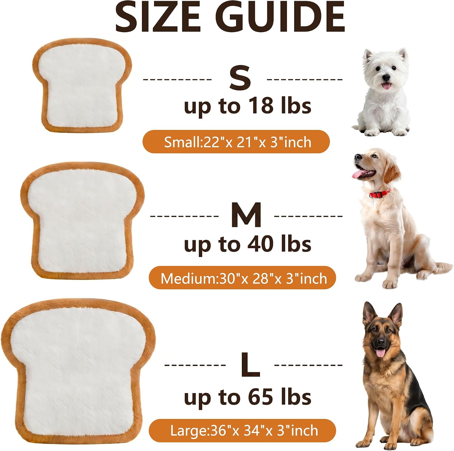 Toast Shaped Dog Bed Mats with Orthopedic Foam, Machine Washable Non-Slip Pet Bed