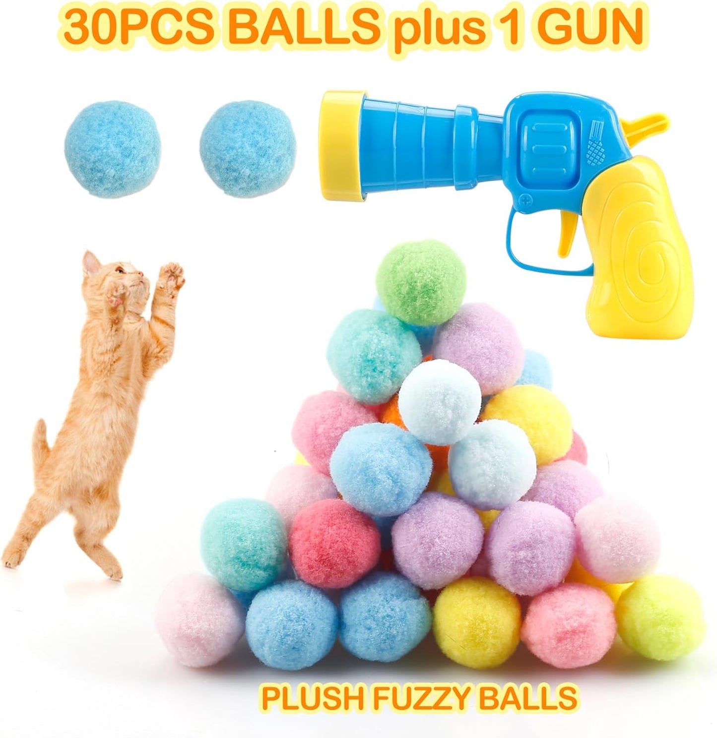 31Pcs Cat Ball Toy Launcher, Cat Balls Fetch Toy,30Pcs Plush Fuzzy Ball Launcher 