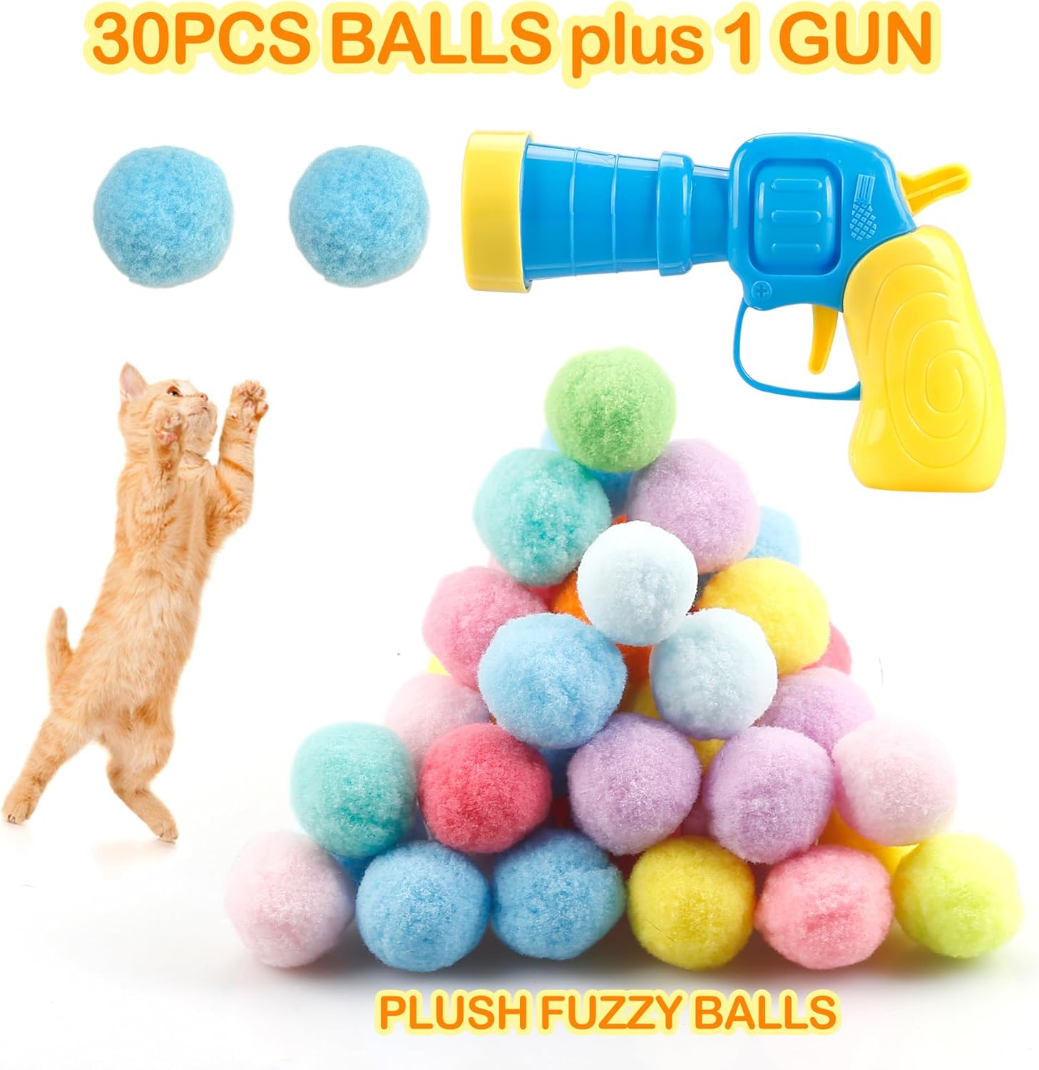 31Pcs Cat Ball Toy Launcher, Cat Balls Fetch Toy,30Pcs Plush Fuzzy Ball Launcher 
