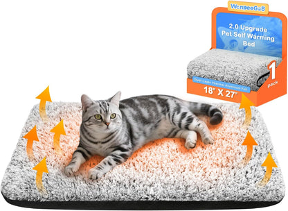 Self Warming Cat Bed, Heated Cat Bed, Plush Self-Heating Pet Mat for Crate, Floor, with Removable Washable Cover, Non-Slip, 15"X19"