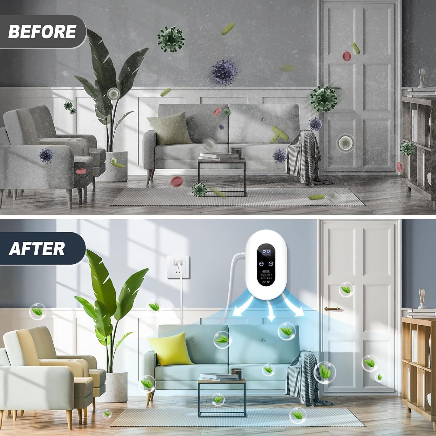 Ozone Odor Eliminator for Strong Odor 99% Cat Litter Deodorizer Dog Poof Odor Removal Air Ionizers Home Plug-In Air Purifier for Bedroom, Toilet, Kitchen, Pets, Shoe, Smoke, Formaldehyde Air Freshener