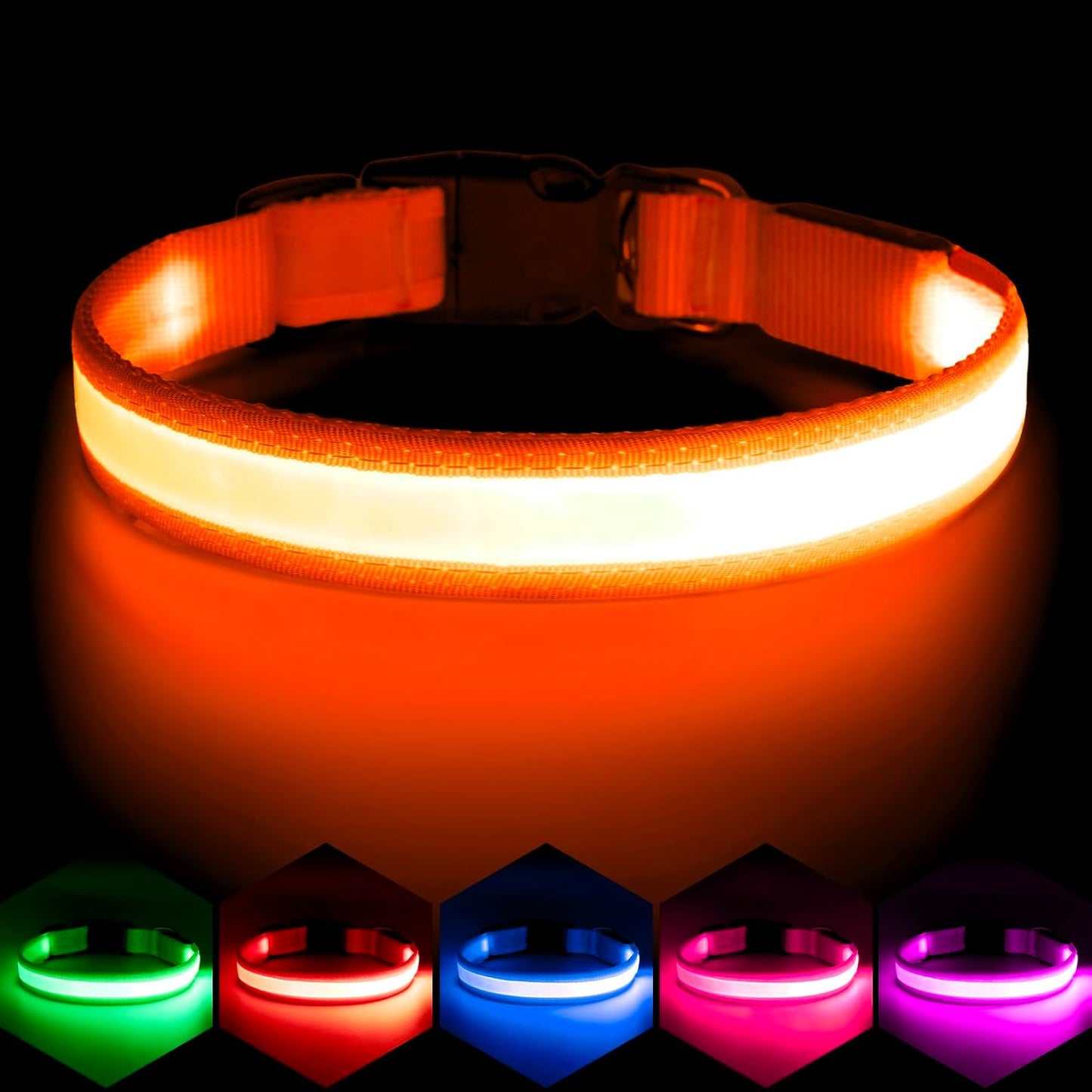 LED Dog Collar, Light up Dog Collar Adjustable USB Rechargeable Super Bright Safety Light Glowing Collars for Dogs