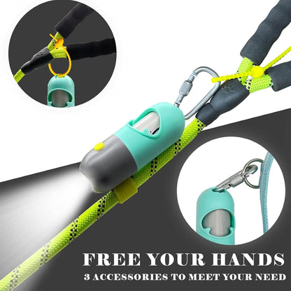 Dog Poop Bag Holder Dispenser with LED Flashlight - Night Visibility for Safe Evening Walks | Upgraded Hands-Free Leash Clip | Includes 15 Dog Waste Bags