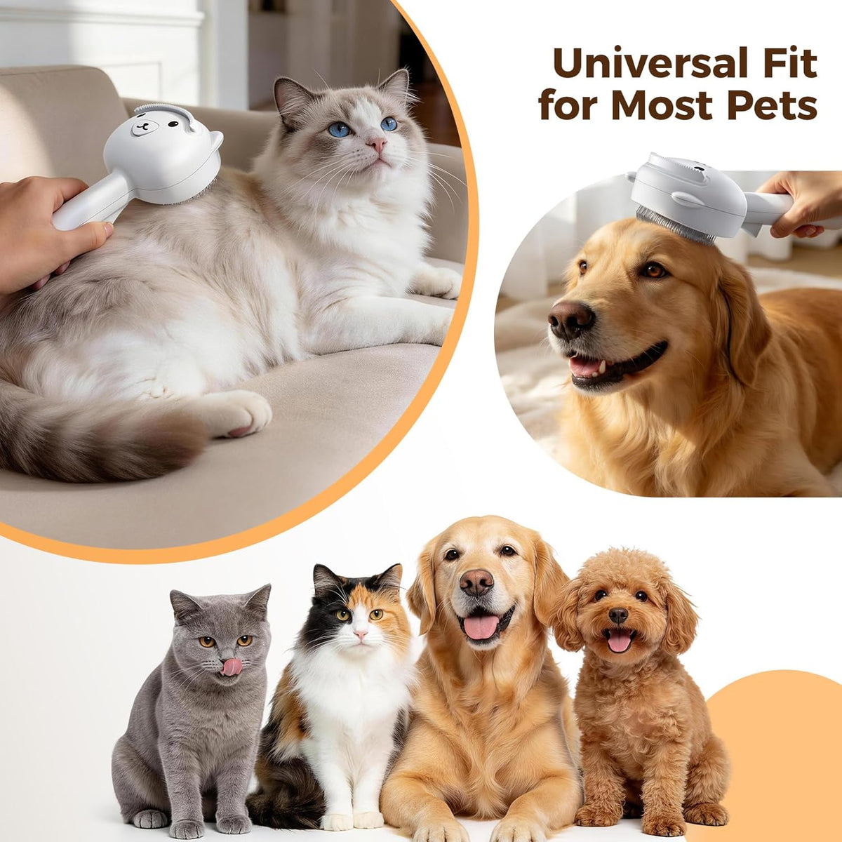Self Cleaning Shedding Steam Cat Brush, Silicone Scraper Included
