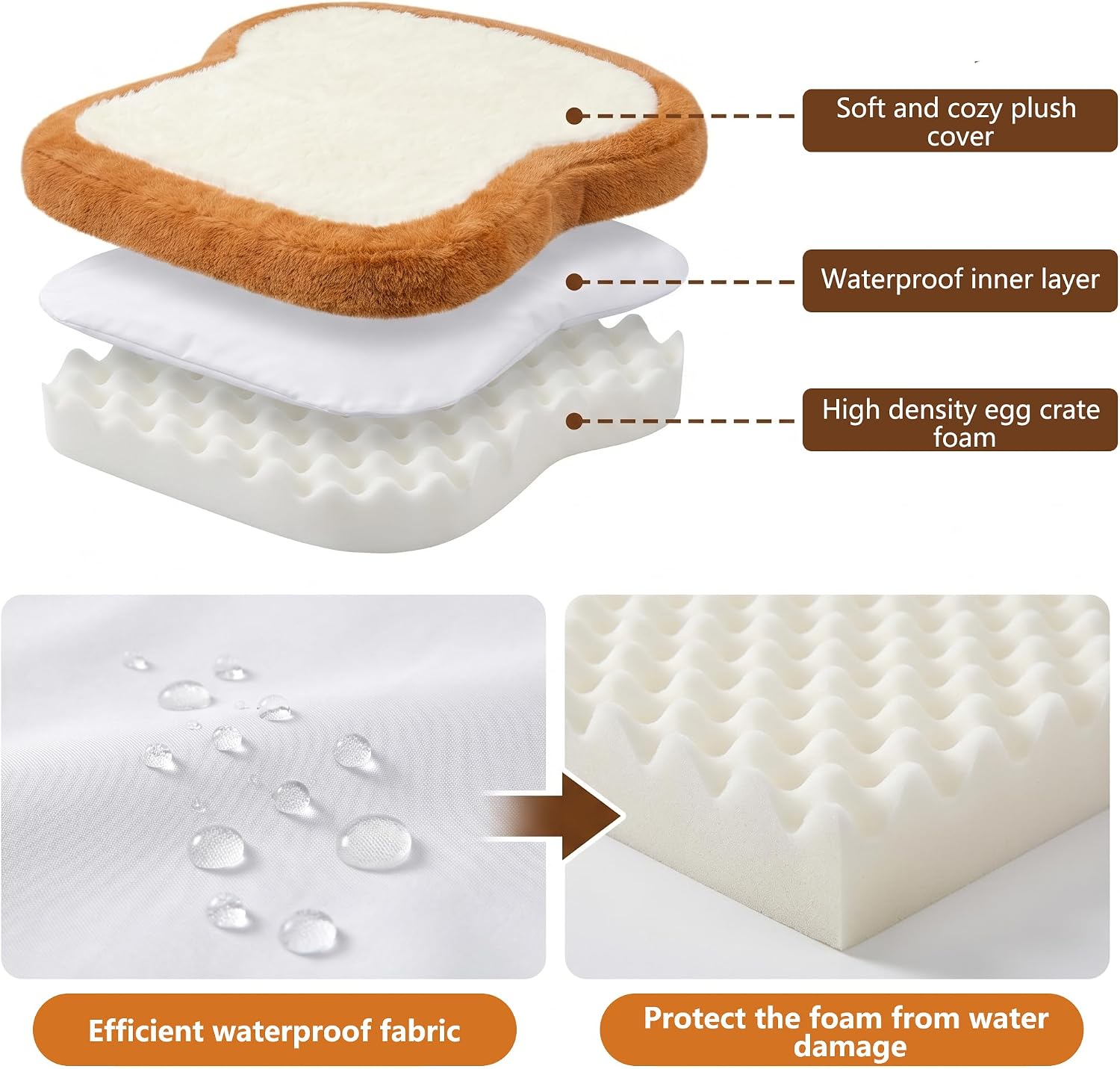 Toast Shaped Dog Bed Mats with Orthopedic Foam, Machine Washable Non-Slip Pet Bed