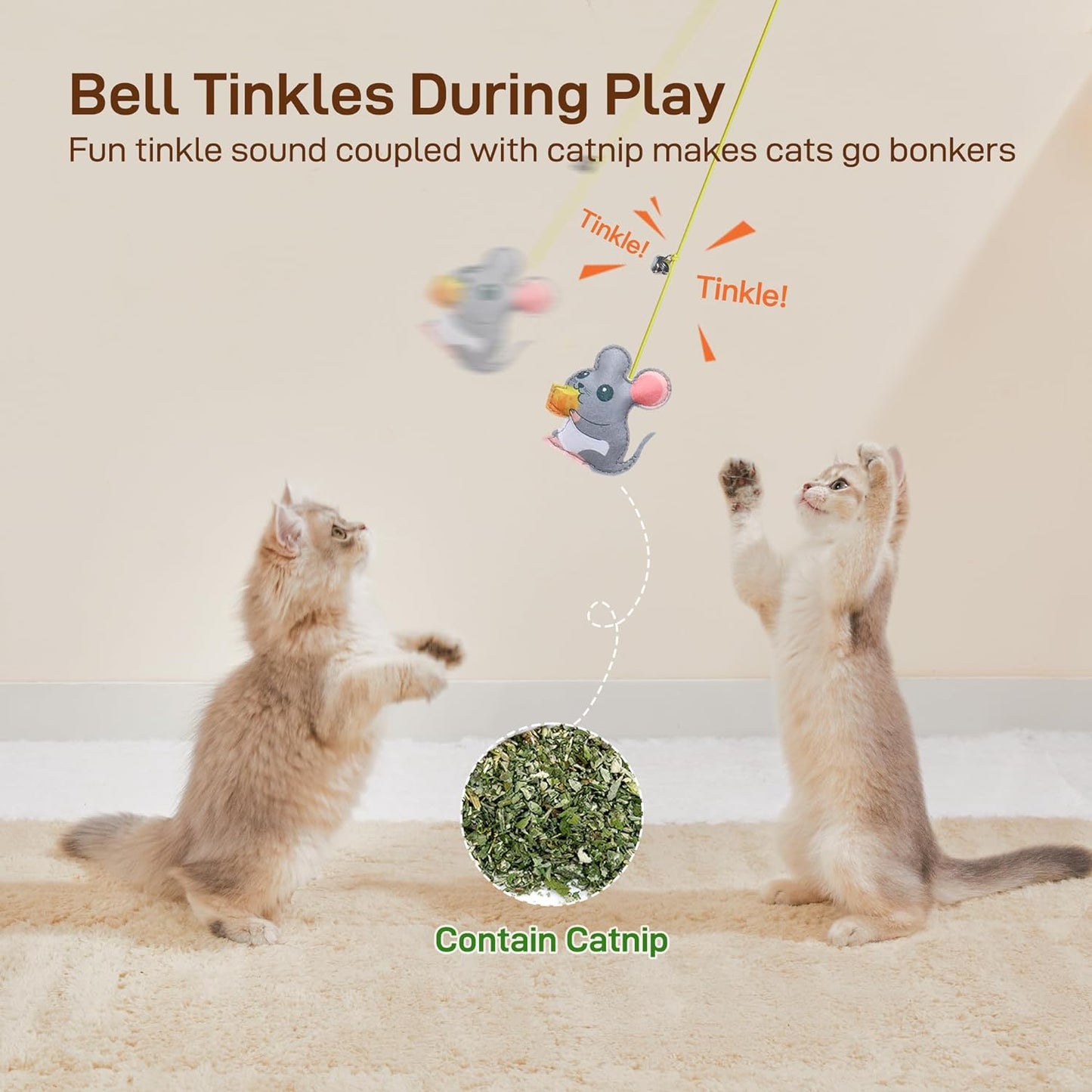 Interactive Cat Feather Toy 5 Pcs, Cat Teaser Retractable Hanging Indoor Kitten Play Chase Exercise, Mental Physical Stimulation for All Breeds and Species
