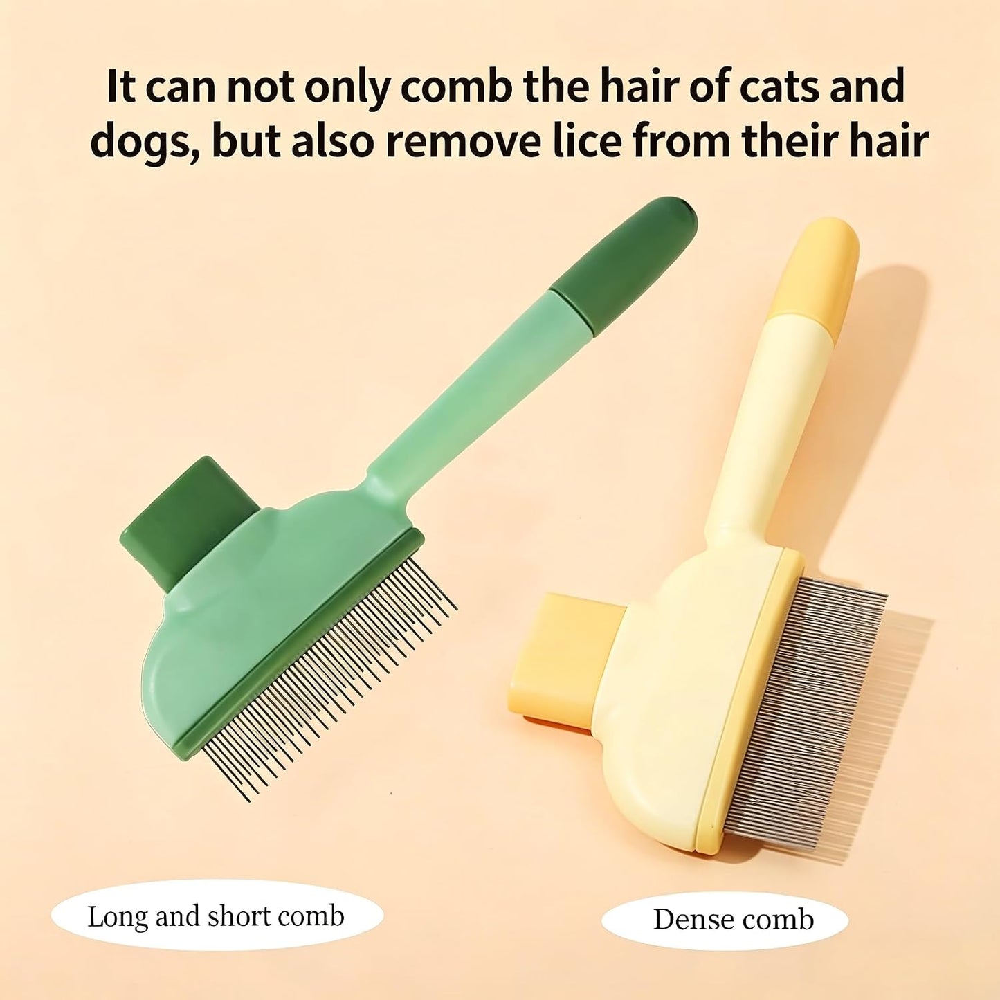 2 PCS Flea Comb for Cats Dogs Brush for Shedding Pet Hair Removal Comb with Long & Short Stainless Steel Teeth for Deshedding