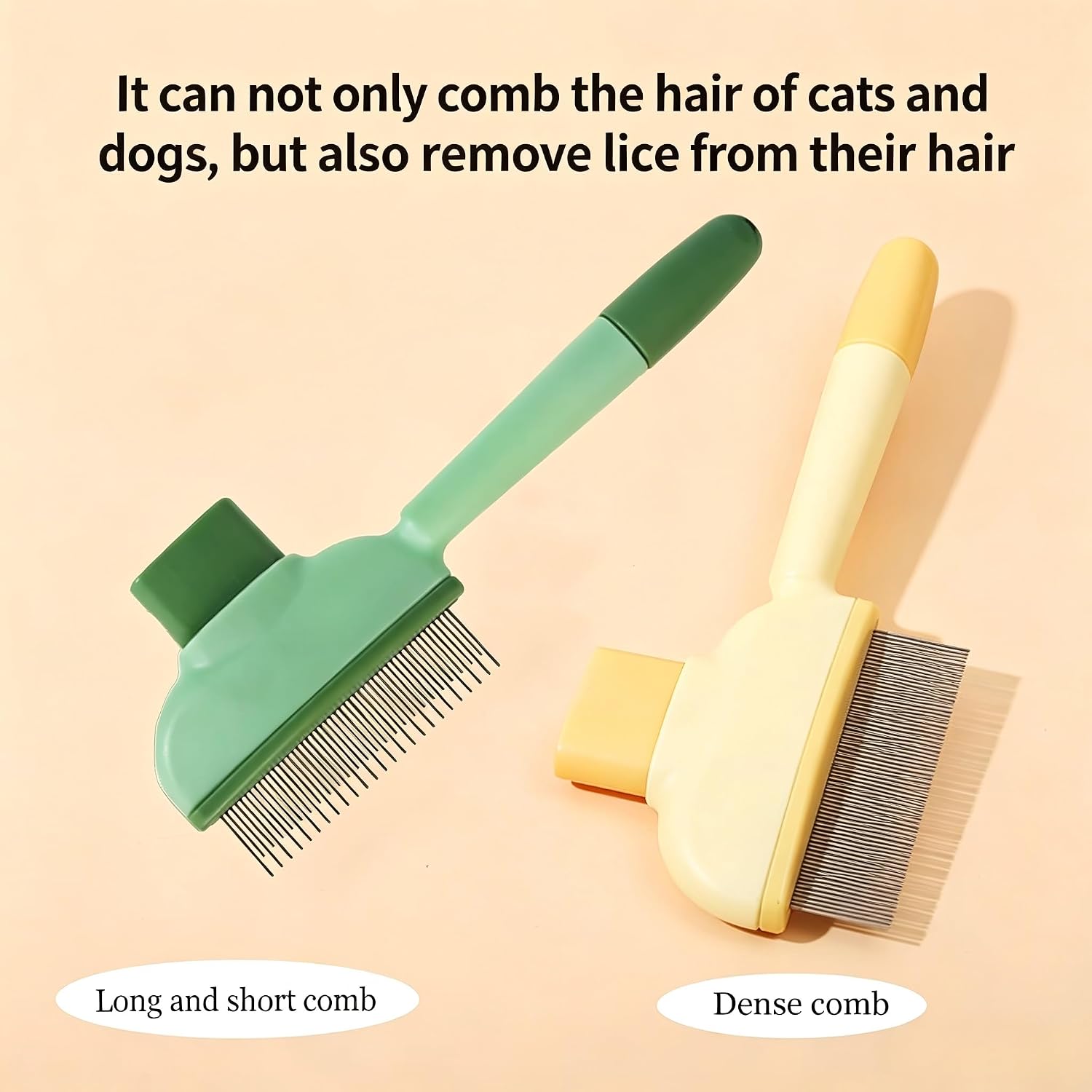 2 PCS Flea Comb for Cats Dogs Brush for Shedding Pet Hair Removal Comb with Long & Short Stainless Steel Teeth for Deshedding