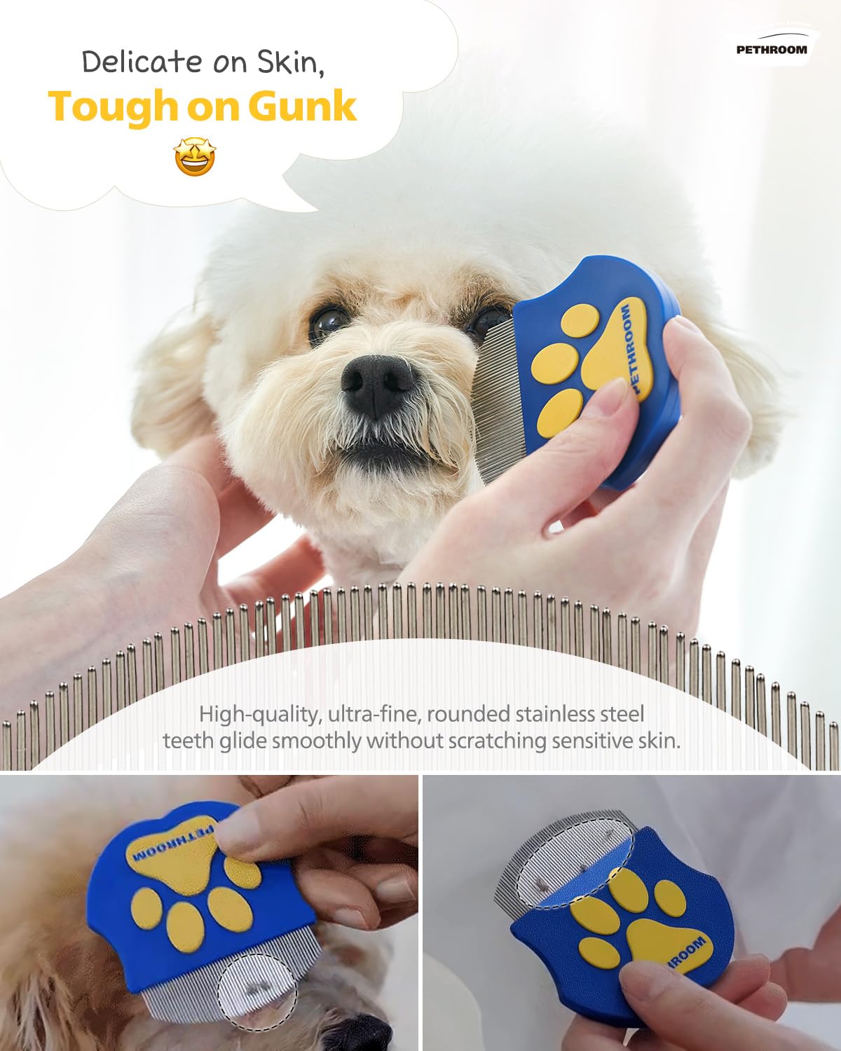 Professional Eye Comb for Pets | Stainless Steel Tear Stain Remover for Cats & Dogs | Gentle Round-Head Grooming Tool 
