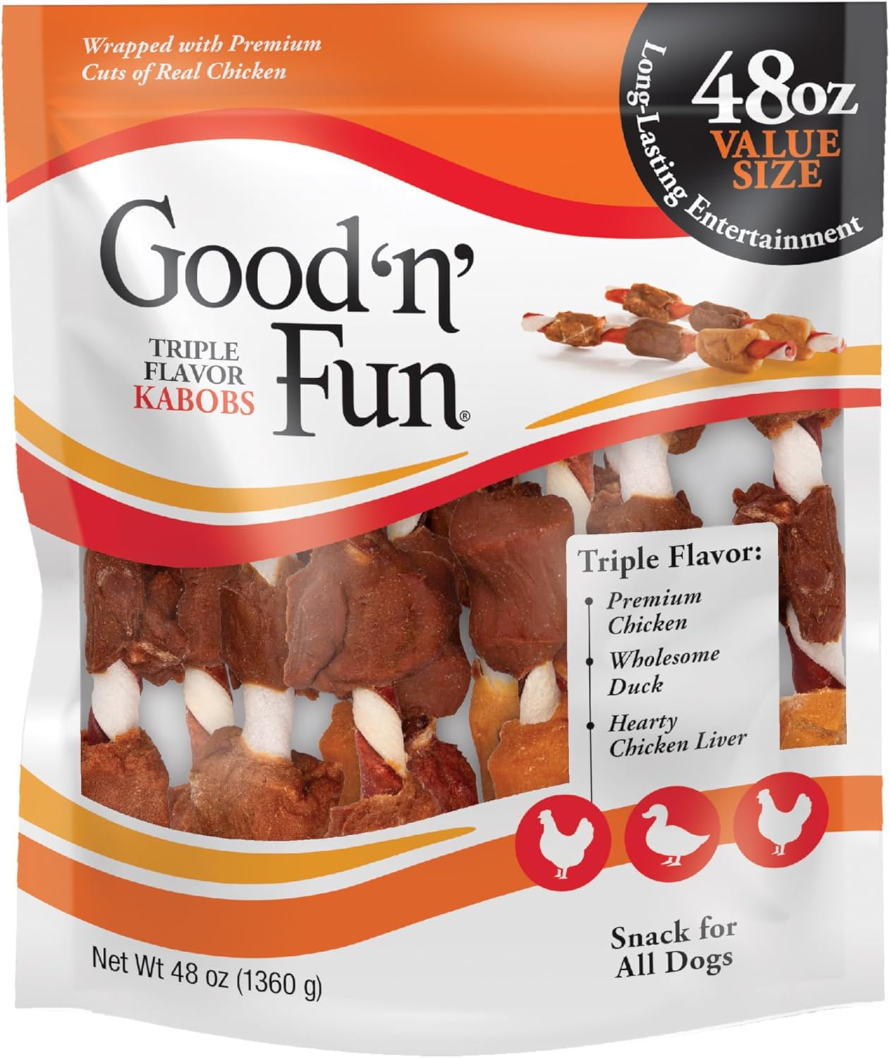 Good 'N' Fun Kabobs Long-Lasting Dog Treat, with Real Proteins, Beef Hide and Premium Chicken, Supports Dental Health, Mental Stimulation, 18 Count