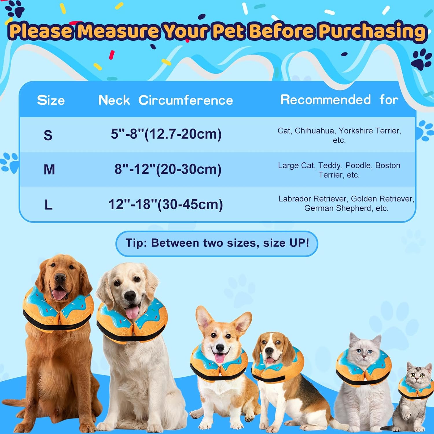 Donut Inflatable Collar for Dogs and Cats, Soft Recovery Dog Cone after Surgery, Protective Pet Neck Cone for Small, Medium, Large Dogs, Not Block Vision (Blue, M)