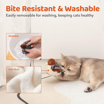 Cat Toys Rechargeable Flapping Bird Sparrow, Lifelike Chirp Tweet, Touch Activated Cat Toy, Catnip Toy 