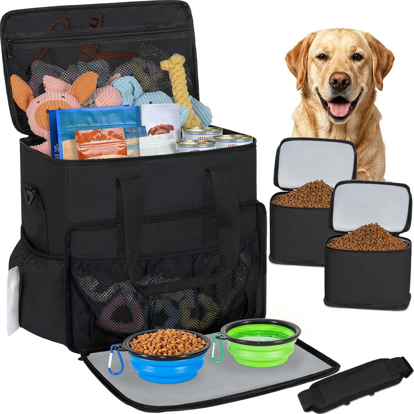 Large Dog Travel Bag for Supplies with Food Bowl