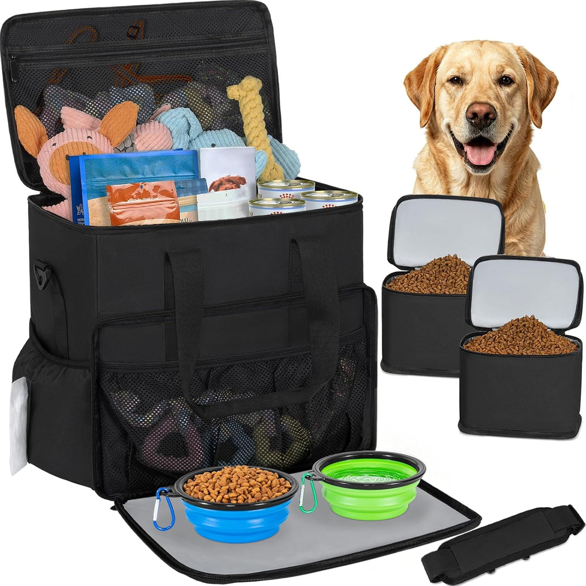 Large Dog Travel Bag for Supplies with Food Bowl