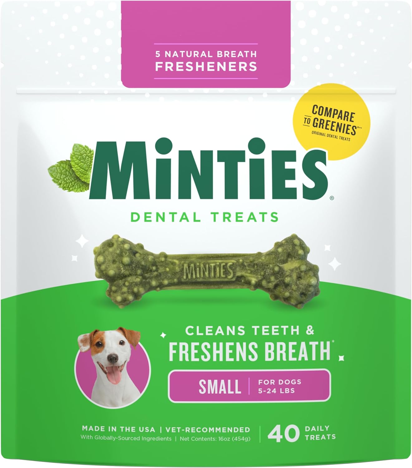 Dental Chews for Dogs, 40 Count, Vet-Recommended Mint-Flavored Dental Treats for Medium Dogs 25-50 Lbs, Dental Bones Clean Teeth, Fight Bad Breath, and Removes Plaque and Tartar