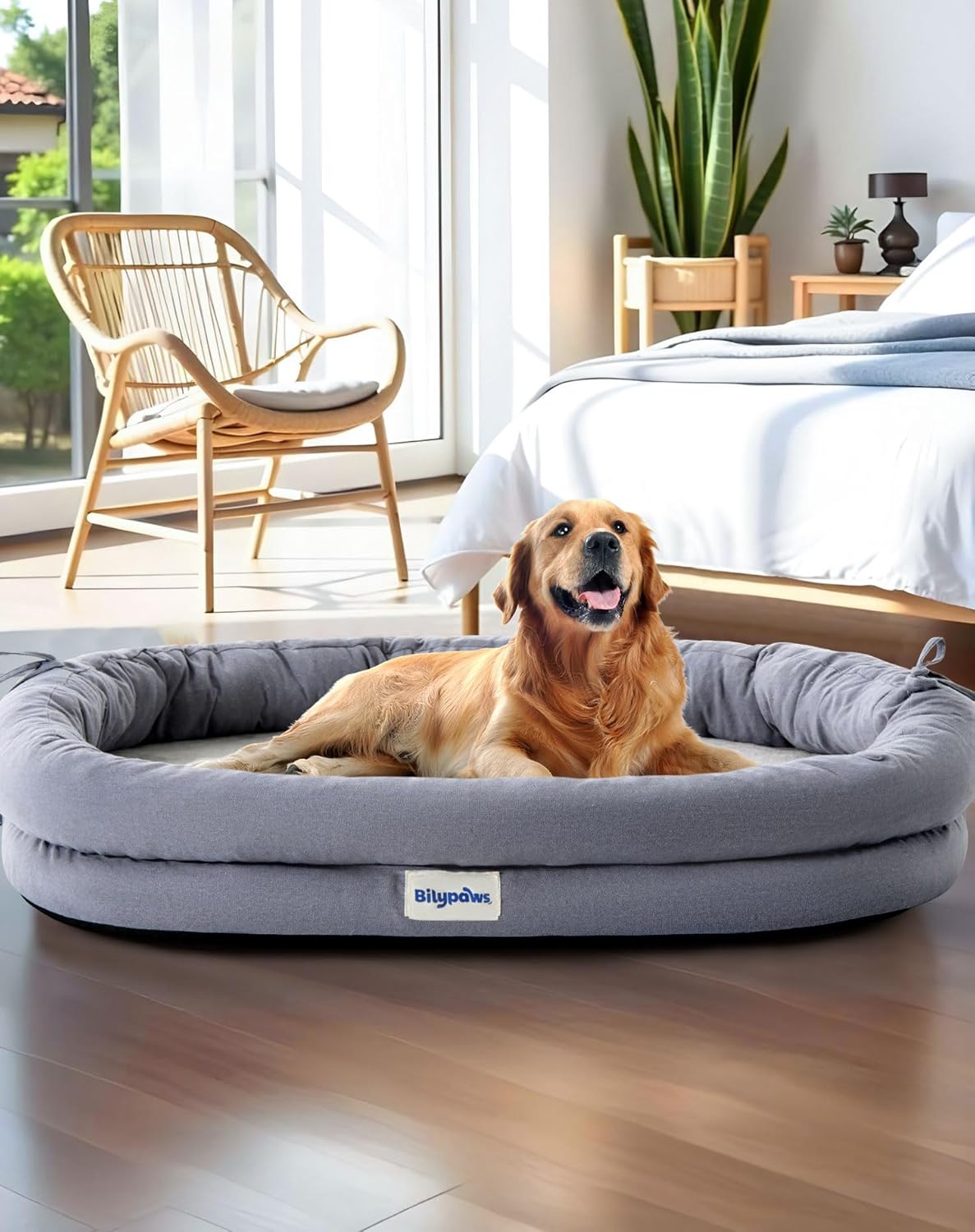 Orthopedic Dog Bed For Large Dogs, Pet Sofa Bed with Egg Crate Foam, 4-Sided Bolster, Removable Washable Cover & Anti-Slip Bottom, Gray