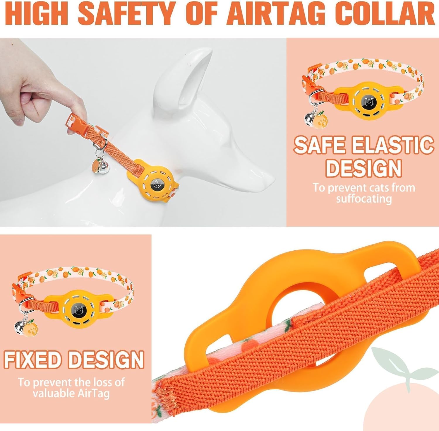 Airtag Cat Collar with Bells, Upgraded Safety Elastic Cat Collar with Airtag Cat Collar Holder, Anti-Lost Cat Collars for Girl Boy Cats, Anti-Suffocation Kitty Puppy Collars