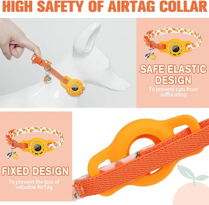 Airtag Cat Collar with Bells, Upgraded Safety Elastic Cat Collar with Airtag Cat Collar Holder, Anti-Lost Cat Collars for Girl Boy Cats, Anti-Suffocation Kitty Puppy Collars