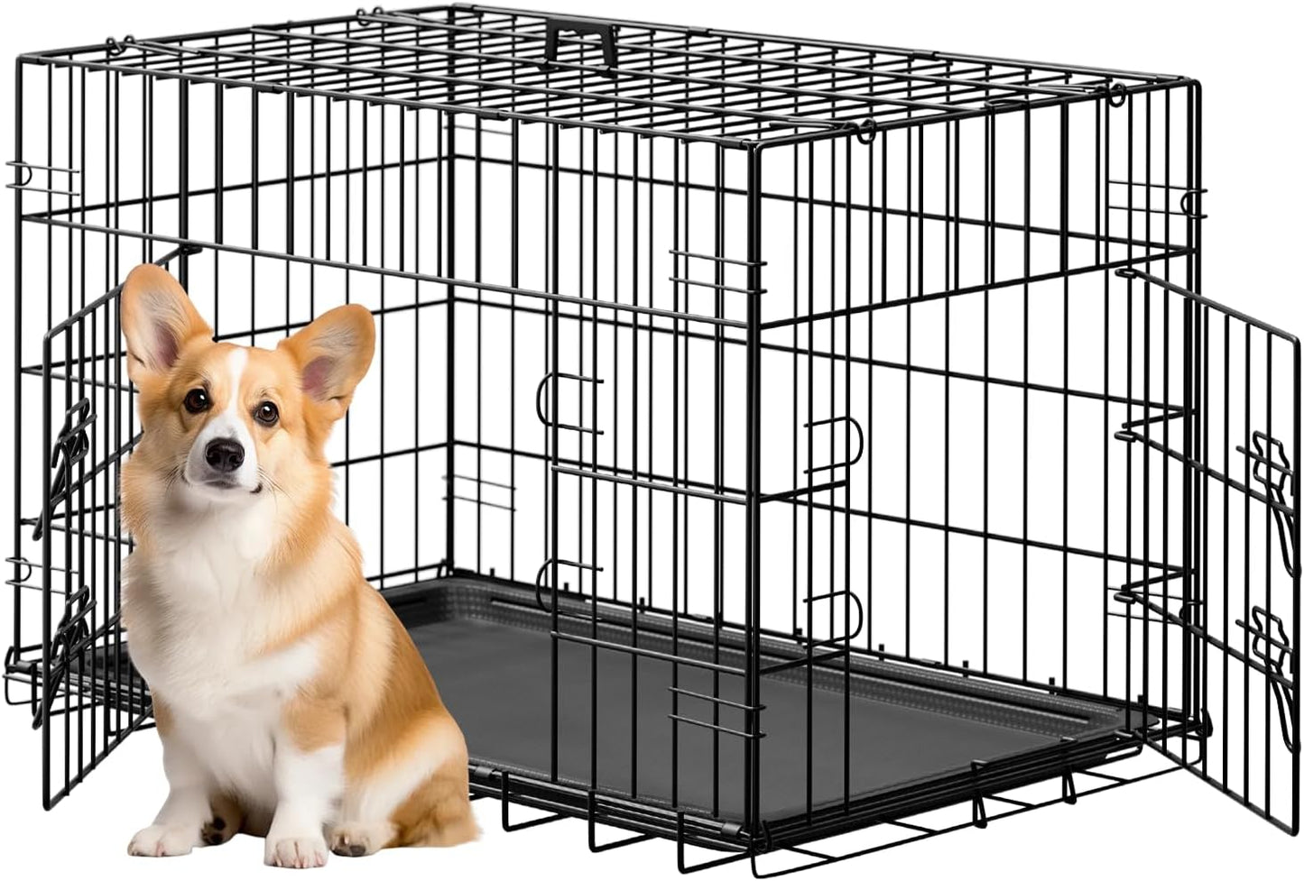 Dog Crate 36Inch Dog Cage Foldable Metal Kennel with Leakproof Tray Foldable Design Indoor Outdoor Use for Medium Dogs,Black