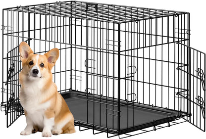 Dog Crate 36Inch Dog Cage Foldable Metal Kennel with Leakproof Tray Foldable Design Indoor Outdoor Use for Medium Dogs,Black
