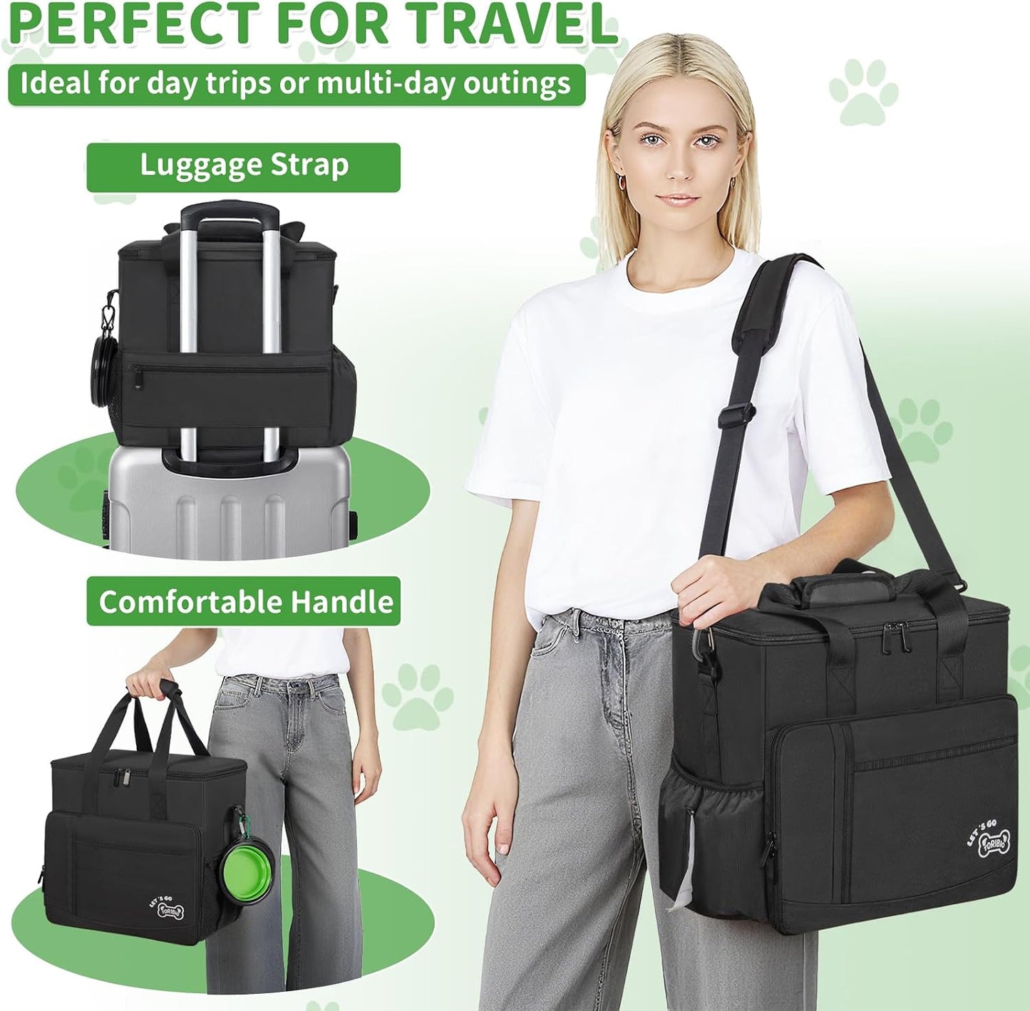 Large Dog Travel Bag for Supplies with Food Bowl
