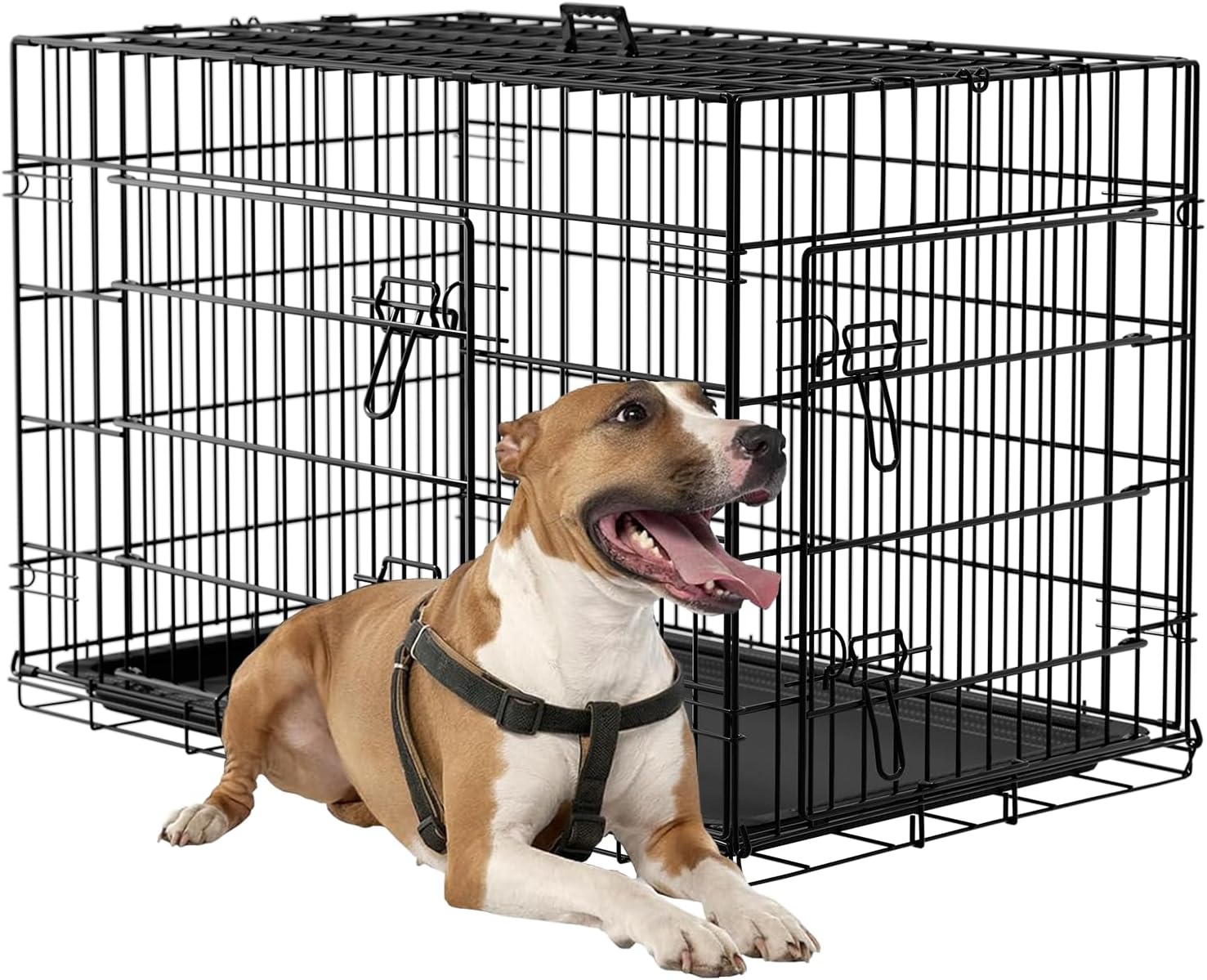Dog Crate 36Inch Dog Cage Foldable Metal Kennel with Leakproof Tray Foldable Design Indoor Outdoor Use for Medium Dogs,Black