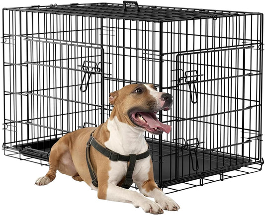 Dog Crate 36Inch Dog Cage Foldable Metal Kennel with Leakproof Tray Foldable Design Indoor Outdoor Use for Medium Dogs,Black