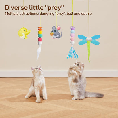 Interactive Cat Feather Toy 5 Pcs, Cat Teaser Retractable Hanging Indoor Kitten Play Chase Exercise, Mental Physical Stimulation for All Breeds and Species