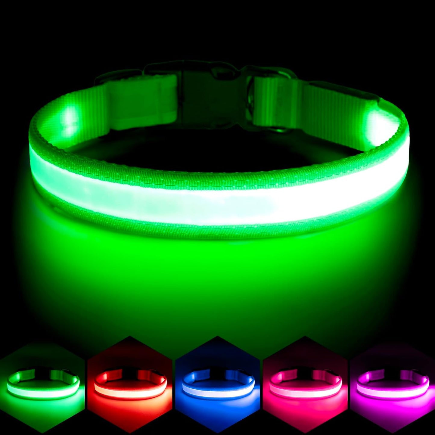 LED Dog Collar, Light up Dog Collar Adjustable USB Rechargeable Super Bright Safety Light Glowing Collars for Dogs