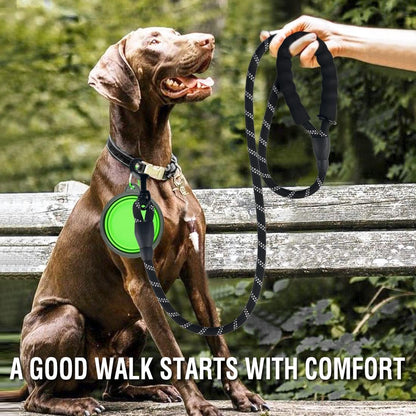 2 Pack Dog Leash 6 FT Heavy Duty - Comfortable Padded Handle - Reflective Dog Leash for Medium Large Dogs with Collapsible Pet Bowl Set 6-Black+Green