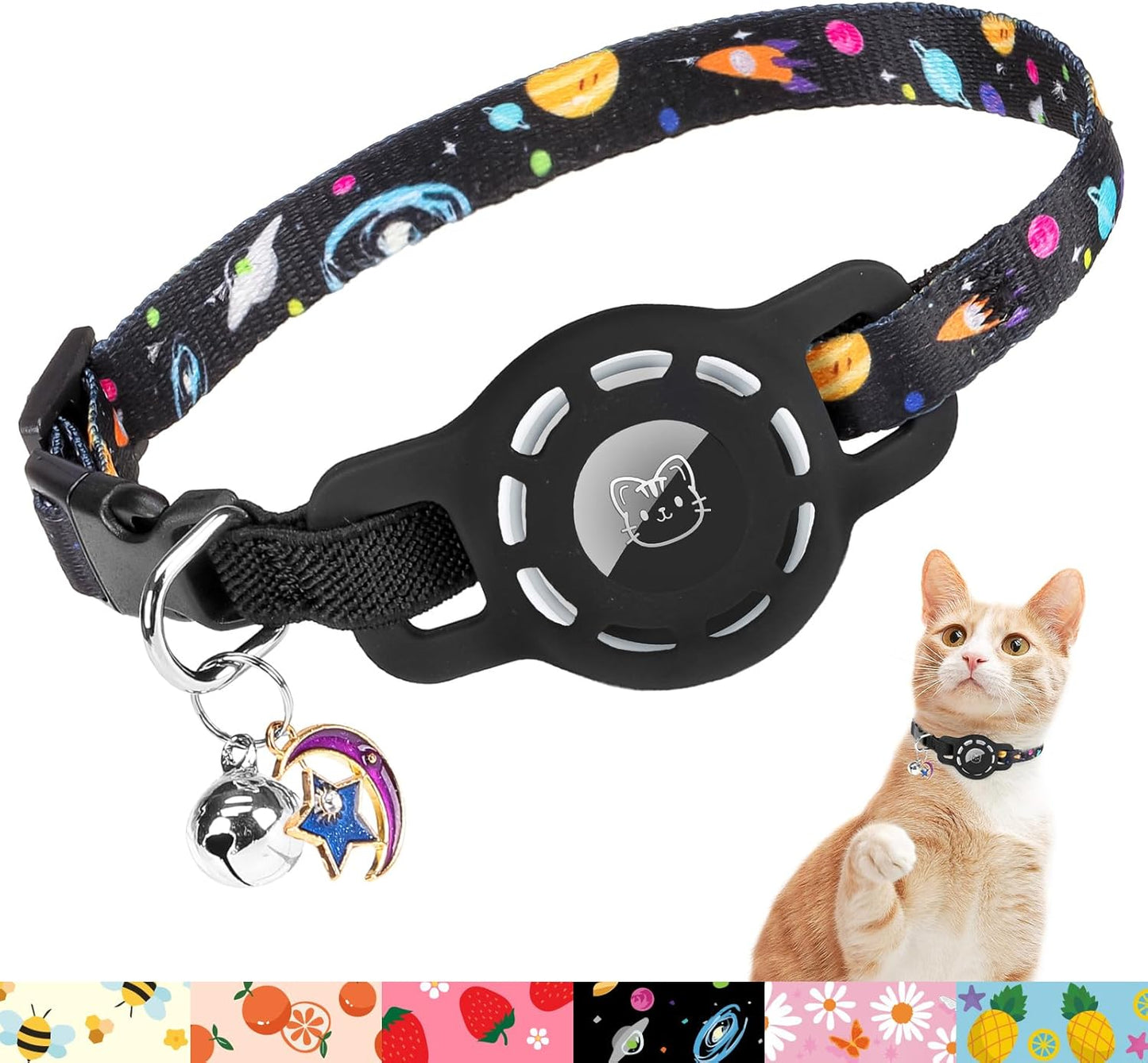 Airtag Cat Collar with Bells, Upgraded Safety Elastic Cat Collar with Airtag Cat Collar Holder, Anti-Lost Cat Collars for Girl Boy Cats, Anti-Suffocation Kitty Puppy Collars