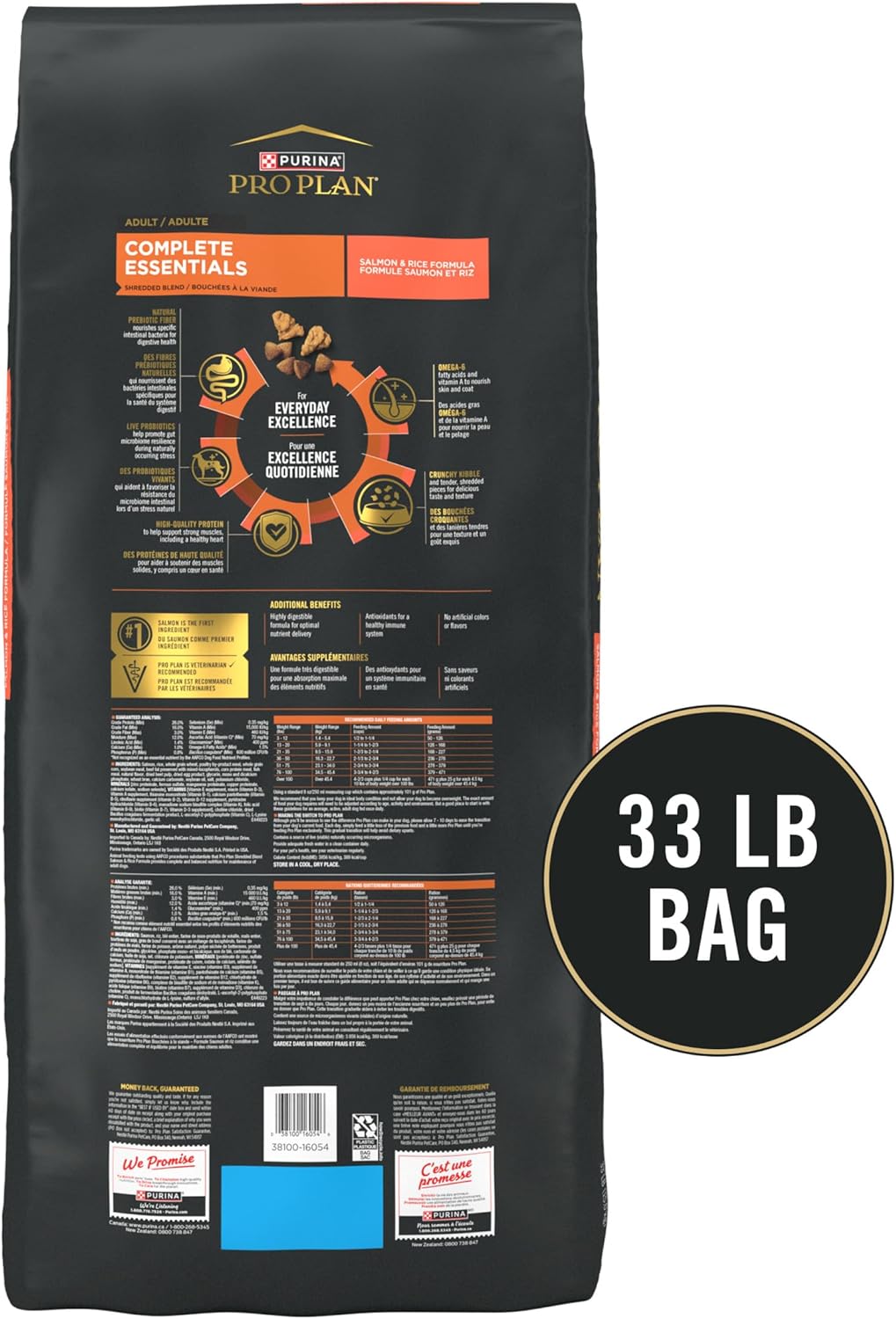 Purina Pro Plan Complete Essentials Shredded Blend Salmon and Rice Dog Food Dry Formula with Probiotics for Dogs - 33 Lb. Bag