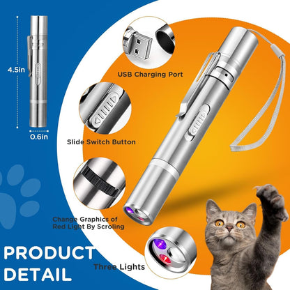Cat Laser Toy,3-In-1Interactive Cat Toy Automatic Cat Toy with 360° Random Laser & Interactive Feather - 5 Laser Patterns, USB Rechargeable Motion Activated 