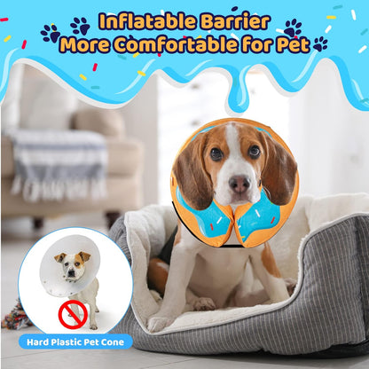 Donut Inflatable Collar for Dogs and Cats, Soft Recovery Dog Cone after Surgery, Protective Pet Neck Cone for Small, Medium, Large Dogs, Not Block Vision (Blue, M)